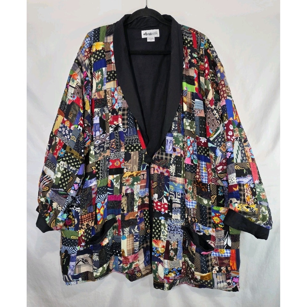 We Be Bop Patchwork Quilted Jacket Womens 1X Multi Color Boho Artsy Maximalist